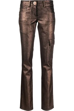 GENNY Pantalones rectos con acabado metalizado
