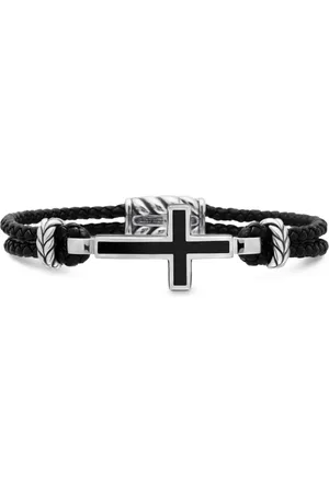 David Yurman Pulsera Exotic Stone Cross de cuero de 3 mm en plata de ley