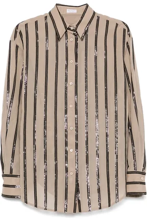 Brunello Cucinelli Camisa con rayas de lentejuelas
