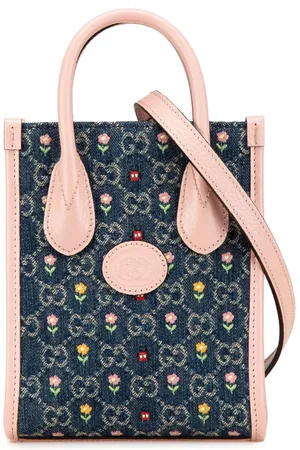 Gucci Bolso satchel Interlocking G Flowers Tote mini vaquero con logo GG 2016-presente