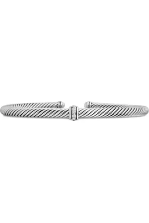 David Yurman Pulsera Classic Cable Station de 4 mm en plata de ley con diamantes