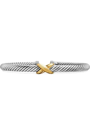 David Yurman Pulsera X Classic Cable Station en oro amarillo de 14 ct y plata de ley (5 mm)