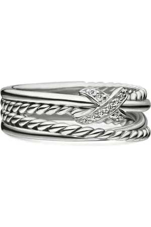 David Yurman Anillo X Crossover de 6 mm en plata de ley con banda con diamantes