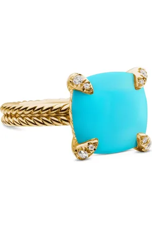 David Yurman Anillo Châtelaine de 11 mm en oro amarillo de 18 ct con diamante y turquesa
