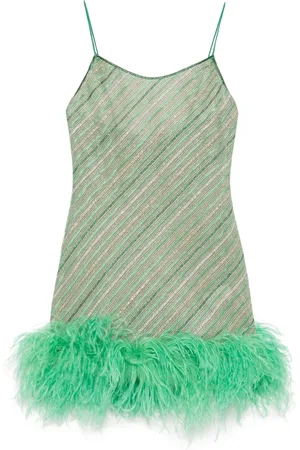 Oseree Vestido corto con ribete de plumas