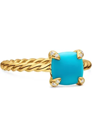 David Yurman Anillo Châtelaine de 7 mm en oro amarillo de 18 ct con diamante y turquesa