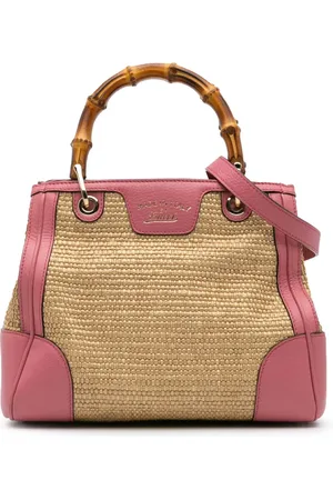 Gucci Bolso satchel shopper pequeño de rafia y bambú 2000-2015