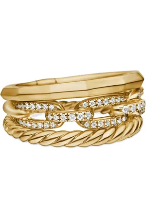 David Yurman Anillo Stax Three Row de 9.5 mm en oro amarillo de 18 ct con diamantes