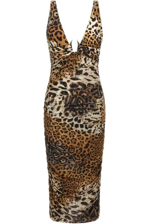 Roberto Cavalli Vestido midi con estampado de leopardo