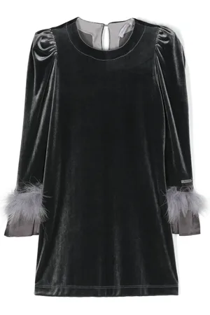 MONNALISA Vestido de terciopelo con ribete de plumas