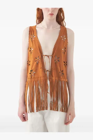 Antik Batik Chaleco con dobladillo de flecos