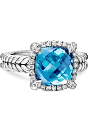 David Yurman Anillo Chatelaine Pavé de 9 mm en plata de ley con diamante y topacio