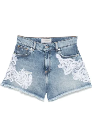 Ermanno Firenze Pantalones vaqueros cortos con aplique de encaje