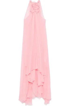 BLUMARINE Vestido largo de seda con apliques florales