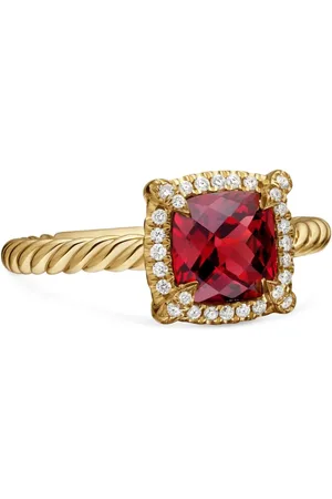 David Yurman Anillo Petite Chatelaine de 7 mm en oro amarillo de 18 ct con diamante y granate