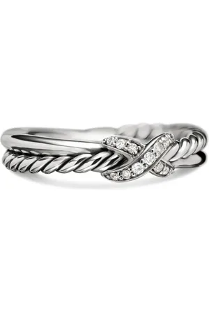 David Yurman Anillo Petite X de 4 mm en plata de ley con diamantes