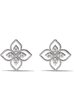 Roberto Coin Pendientes Princess Flower en oro blanco de 18kt con diamantes