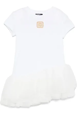 Balmain Vestido corto asimétrico con logo bordado