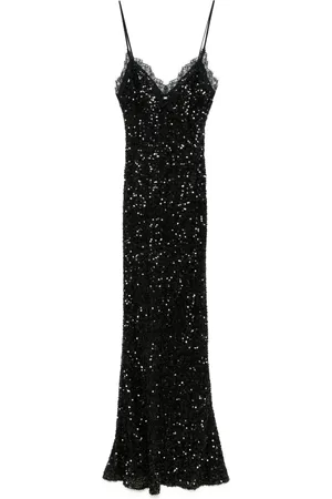 Elisabetta Franchi Vestido largo con lentejuelas y ribete de encaje