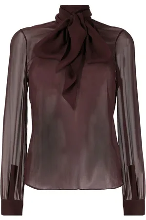 Saint Laurent Blusa semitranslúcida con cuello lazado
