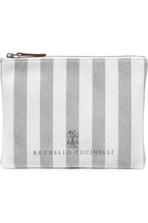 Brunello Cucinelli Bolso de mano a rayas con logo bordado