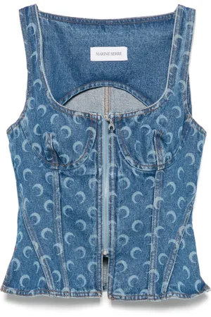 Marine Serre Top Moon tipo bustier vaquero