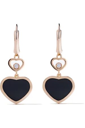 Chopard Pendientes Happy Hearts con ónix y diamante en oro 18kt