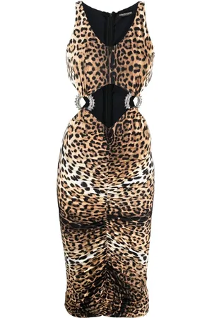 Roberto Cavalli Vestido midi con motivo de leopardo