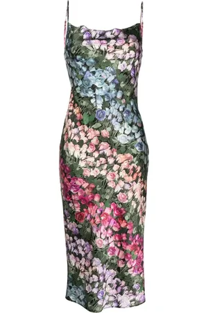 FLEUR DU MAL Slip dress con rosa estampada
