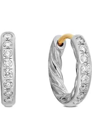 David Yurman Pendientes de aro huggie Sculpted Cable de 13 mm en plata de ley con diamantes