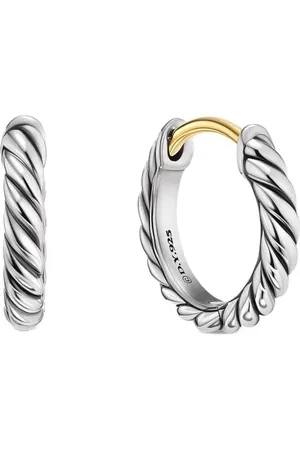 David Yurman Pendientes de aro huggie Sculpted Cable Micro de 10.7 mm en plata de ley
