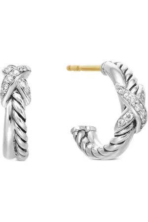 David Yurman Pendientes de aro Petite X de 12.6 mm en plata de ley con diamantes