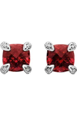David Yurman Pendientes Petite Chatelaine de 6 mm en plata de ley con diamante y granate
