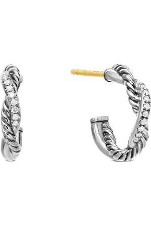 David Yurman Pendientes de aro huggie Petite Infinity de 3 mm en plata de ley con diamantes