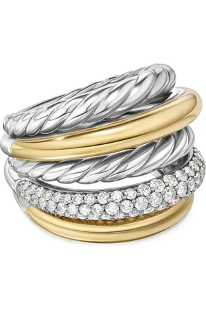 David Yurman Anillo DY Mercer Multi Row de 21 mm en oro amarillo de 18 ct y plata de ley con diamantes