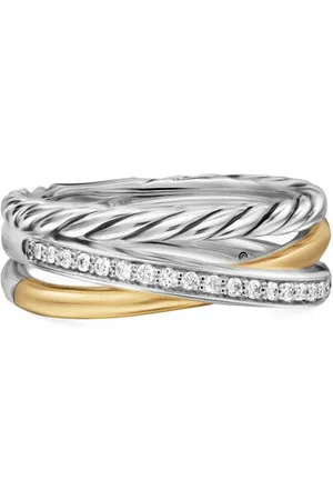 David Yurman Anillo Crossover Three Row de 7 mm en oro amarillo de 18 ct con diamantes