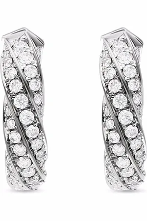 David Yurman Pendientes de aro huggie Cable Edge de 13 mm en plata de ley con diamantes