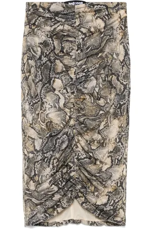Roberto Cavalli Falda midi de lúrex con estampado de pitón