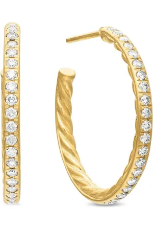 David Yurman Pendientes de aro de 25.4 mm en oro amarillo de 18 ct con diamantes en pavé