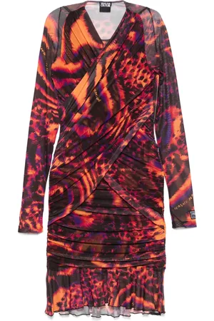 VERSACE Vestido midi con animal print
