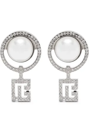 Balmain Pendientes de clip Art Deco con acabado pulido en tono y cristales blancos de corte redondo con perlas artificiales. Por...