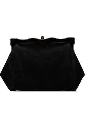 CHANEL Bolso de mano Kiss Lock acolchado de ante con logo CC 1996-1997
