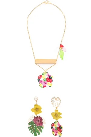 AMIR SLAMA Set de pendientes y collar con aplique floral