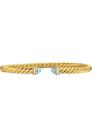 David Yurman Brazalete Cablespira® Flex en oro amarillo de 18 ct con diamantes y aguamarina