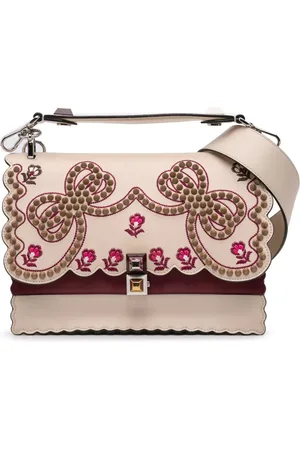 Fendi 2010-2024 Medium Vitello Liberty Lucido Flowers and Bows Scalloped Studded Kan I satchel
