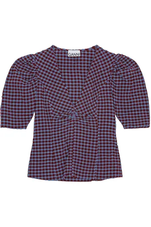 Ganni Blusa de tejido seersucker a cuadros