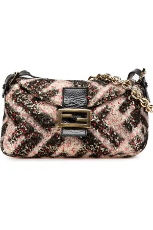 Fendi Bolso de hombro de lana con lentejuelas, solapa doble y monograma Zucca 2000-2010