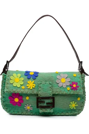 Fendi Bolso de hombro Baguette con aplique floral de fiesltro 2000-2024