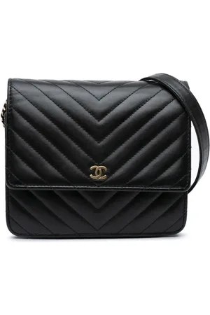 CHANEL Bandolera cuadrada de piel de borrego y chevron con logo CC y correa de cadena 2017-2018