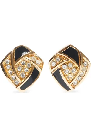 Dior Pendientes de clip con logo y strass 1990-2015